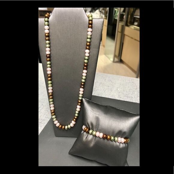 Honora Multi-Color Pearl Necklace & Bracelet Set Sterling Silver 925 - Picture 3 of 5